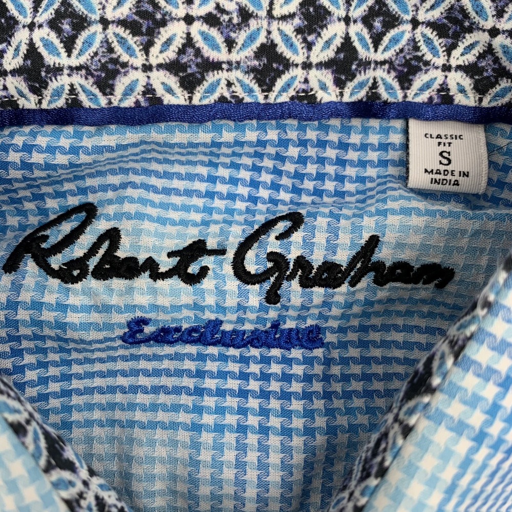 Robert Graham Button Down Shirt Mens S Blue Houndstooth Check Classic Fit Cotton - Picture 5 of 7